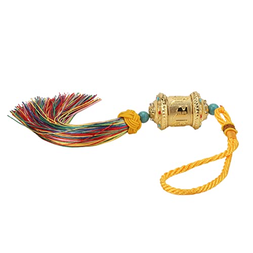 Ornamento de suspensão de carro roda de oração, pingente budista de barril giratório dourado para es