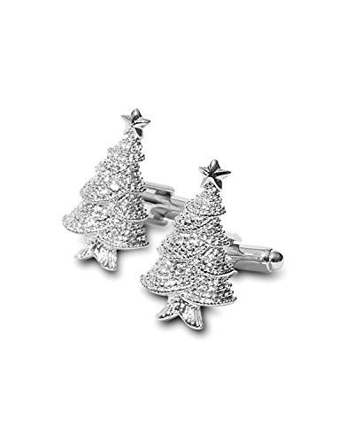 Mancuernillas Geoffrey Beene Árbol de Navidad tono plata miniatura 1