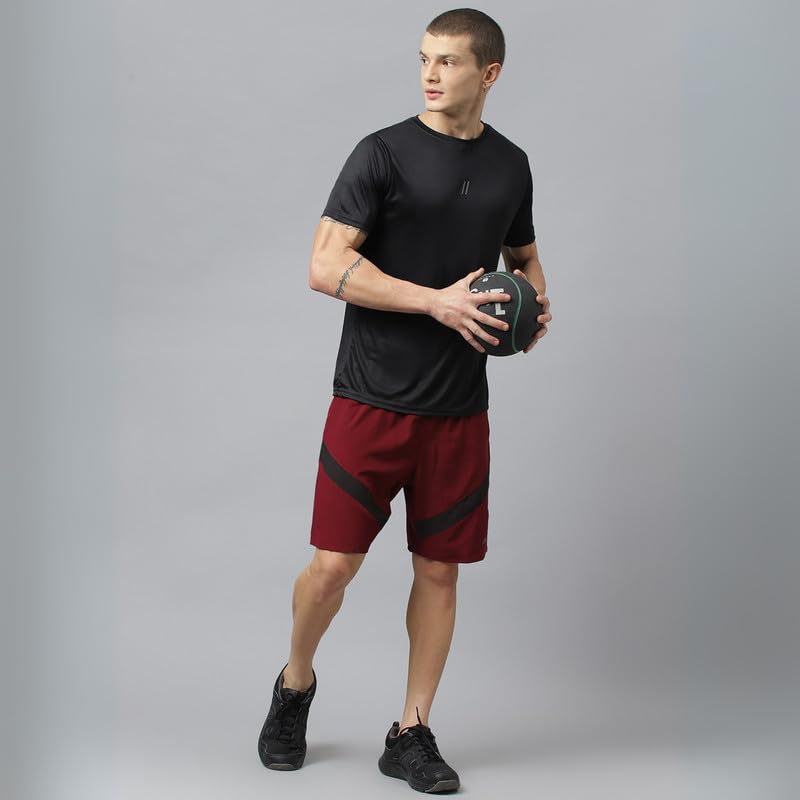 ATICX Slim Fit Pack of 3 Polyester Sports T-Shirts for Men - Round Neck Quick Dry Half Sleeve Breathable Stylish Gym & Workout Combo for Running, Cycling, Football, Swimming, Black, Grey & Wine, L - Image 6 thumbnail
