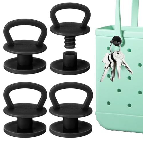 Bag Strap Button Replacements with Hook 4pcs Twist-Lock Rivets for Bogg Bag Handles Durable Resin Reusable Upgrade for Beach Tote Bags Accessories(Black)