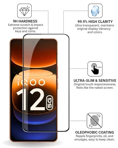Image of Military-Grade UV Tempered Glass for IQOO 12 & Neo 9 Pro, 9H Hardness, Edge-to-Edge Coverage, Bubble-Free Easy Install