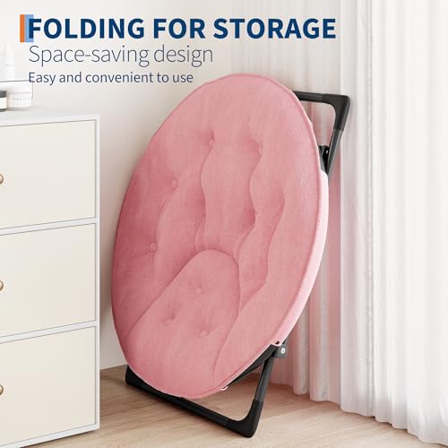Saucer Chair, Oversized Foldable Floor Chair, Non-Slip Plush Seat for Teens/Adults, Bedroom/Dorm Lounge Chair, Pink