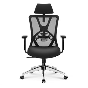 Ticova Ergonomische Bureaustoel – Hoge Rug Bureaustoel met Verstelbare Lendensteun, Hoofdsteun en 3D Armleuning – 130° Schommelende Mesh Computerstoel