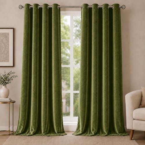 Image of Velvet Curtains | Heavy Soft Premium Velvet Drapes for Bedroom and Living Room | Semi Light Blocking, Thermal Insulated and Noise Reducing Door Panels | 7 Feet, Set of 2 (Green)