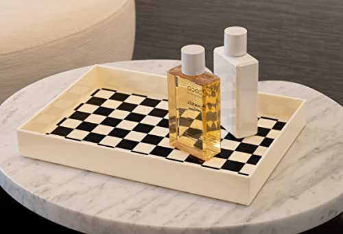 Benziert Acrylic Tray Bathroom Tray Organizer White Perfume Tray Vanity Trays For Bathroom Trays For Counter Perfume Trays For Dresser Tray Black Checkered Decorative Tray Jewelry Tray Makeup Tray #TOP6