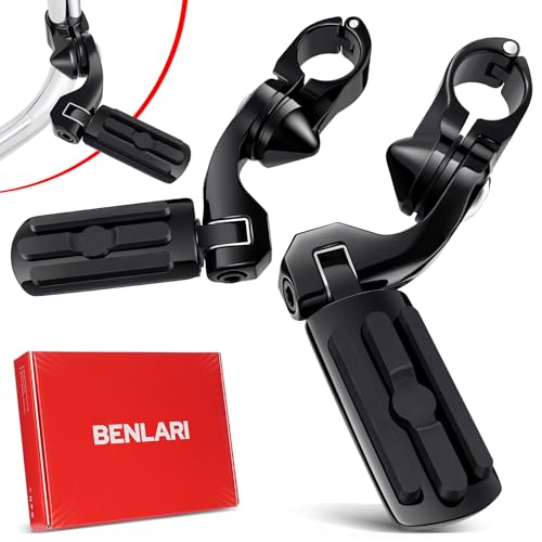 Benlari Highway Pegs 1in 1-1/4 in Highway Footpegs 304 Stainless Steel Long Angled Adjustable Fit For Harley Touring Street Glide Road King Electra Glide Softail Dyna Black Style2