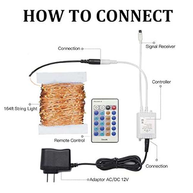 Decute 164FT 500LED Christmas Fairy String Lights Dimmable with Remote Control Copper Wire Starry Lights with UL Cerficated Decorative for Party Wedding Bedroom Christmas Tree Warm White