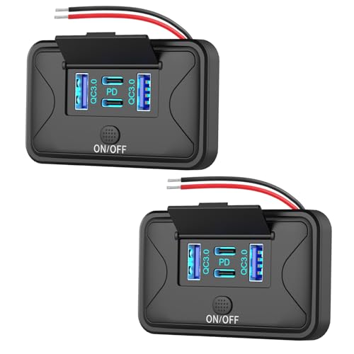 2 Pack 78W 4 Port 12V USB Outlet Wall Mount, Dual 36W PD & Dual 18W QC3.0 Lightweight Surface Mount Charger Socket Panel with Button Switch for Bus RV Truck Marine Golf Cart