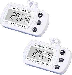 Digital Refrigerator Freezer Thermometer, Waterproof Fridge Thermometer With Max/Min Record Function Large LCD