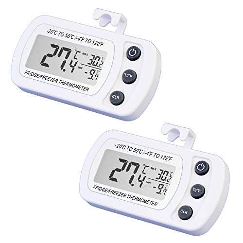 Digital Refrigerator Freezer Thermometer, Waterproof Fridge Thermometer With Max/Min Record Function Large LCD