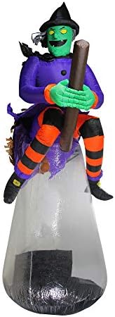 11' Pre-Lit Purple and Black LED Inflatable Flying Witch Halloween Outdoor Decor