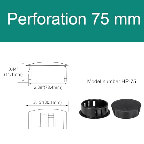 Image of Baomain 50-Pack Plastic Hole Plugs Black 3 inch (75mm) Locking Hole Plugs HP-75 Snap-in Panel Covers for Furniture, Cabinets & Automotive