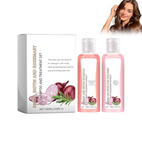 100ml Champú con Biotina + 100ml Acondicionador Hidratante, Shampoo And Treatment Set Con Extractos de Romero y Cebolla, Para Cabellos Dañados y Quebradizos, Nutre las Raíces y Repara el Cabello