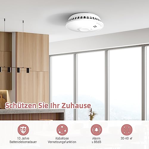 Putogesafe Rauchmelder vernetzt, Funkrauchmelder mit 10-Jahr Batterie, Max. 40 vernetzbarer...