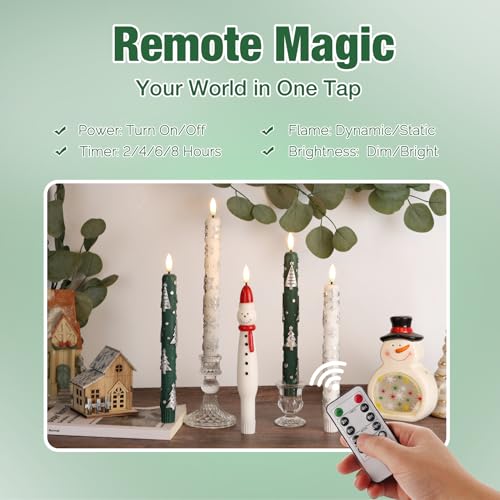 Velas cónicas de cera auténtica verde premium con llama LED oscilante 2