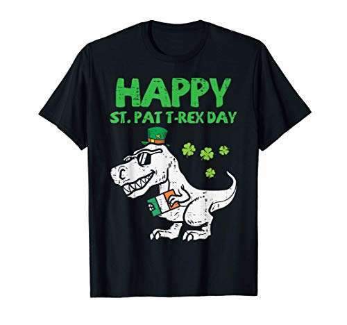 Happy St Pat Trex Day St Patricks Day Dinosaur Kids Boys T-Shirt