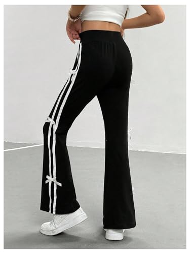 Girl's Bow Side Striped Elastic High Waist Straight Leg Pants Wide Leg Trousers4