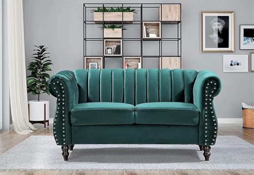 Image of Modern & Classic Chesterfield Sofa 5 Seater Sofa Velvet L-Shape Corner Sectional Button Tufted Sofa for Living Room, Dining Room, Office and Hallway-(Teal Green).