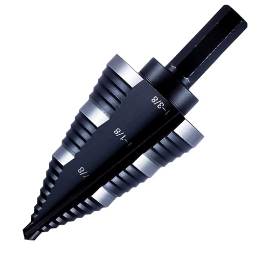 M2 1/4 to 1-3/8 Inch Step Drill Bit Straight Grooved Double Fluted, M2 High Speed Steel Drill bits for Hole Drilling in Stainless Steel, Copper, Aluminum, Wood, Plastic
