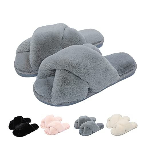 Zapatillas de Estar por Casa Mujer Invierno Pelusa Forro Pantuflas Interior Invierno Zapatillas Interior Casa Caliente Pantuflas Suave Algodón Calentar Zapatilla Mujer 39-40 (Lable Size 40/41) Cover