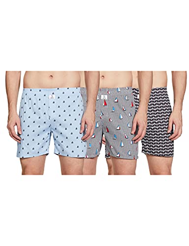 Image of Longies Cotton Mens Boxers Pack of 3 Regular Printed Shorts (LGBOXPO3VOO3 Navy,Grey,Maroon3451 XXL)