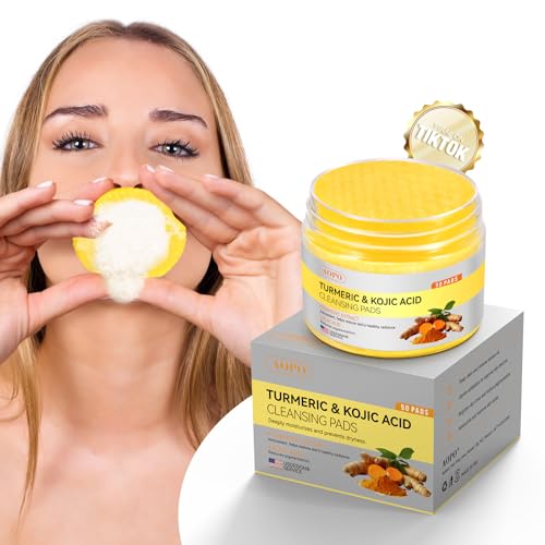 Kojic Acid and Turmeric Cleansing Pads, 50 Pcs, for Face Cleansing and Exfoliation