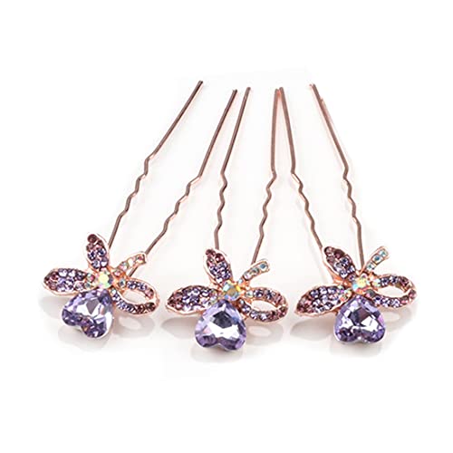 LEDSHLIU 3 pièces violet mariée strass feuille épingles à cheveux U pince épingle diadèmes de mariage chignons pinces à cheveux pour femmes et filles