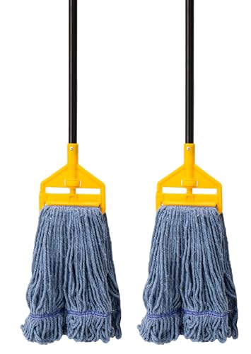 Image of KeFanta 2 Pack Commercial Mop Heavy Duty Industrial Mops,60 inch Long Handle with Looped-End String Cotton Wet mop Head Replacement for House,Kitchen,Laminate,Tile,Vinyl,Hardwood Floor Cleaning(Blue)