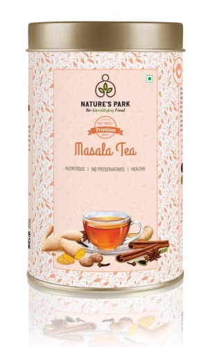 Image of Nature's Park Masala Tea - 100g - Kadak CTC Chai with Cardamom, Black Pepper, Ginger, Cinnamon, Cloves, Strong Indian Spices - Made with 100% Natural Whole Loose Leaf - Boosts Immunity & Stress Relief