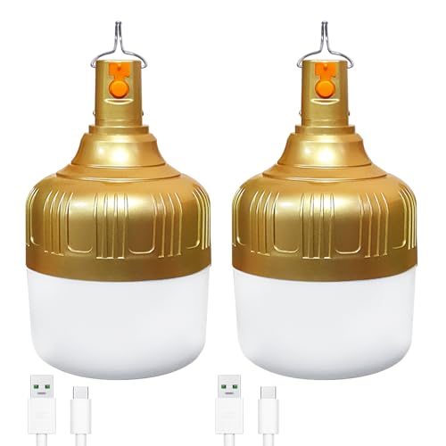 Image of 2-Pack Rechargeable Outdoor Camping Lights, 2400mAh IPX4 Waterproof LED Hanging Light, Emergency Light Bulbs for Power Outage, Portable Tent Lamps with Hook for Campsite, Vendor Booths, BBQ
