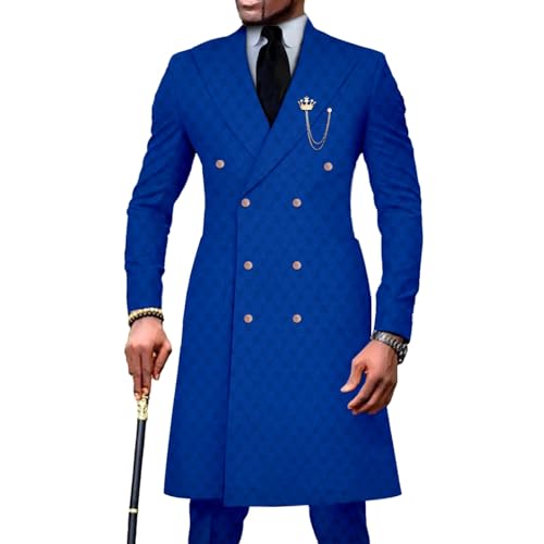 Men’s Plaid 2 Piece Suit Double Breasted Slim Fit Tuxedo Blazer Dress Business Wedding Party Jacket & Pants