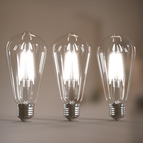 Image of Jensense Edison Bulbs E26 LED Bulb 60 Watt Equivalent, Vintage LED Light Bulbs CRI90+ ST19, Dimmable Clear Light Bulbs (5000K Daylight, 6watt-3 Pack)