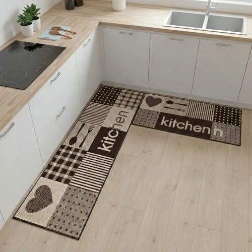 Image of Roslen Kitchen Mat for Floor Set of 2 Pcs, Waterproof Memory Foam Standing Floor Mat, Comfortable Support for Long Cooking Hours, Comfort Runner Rug Mat Carpetsfor Kitchen Hallway Balcony & Laundry