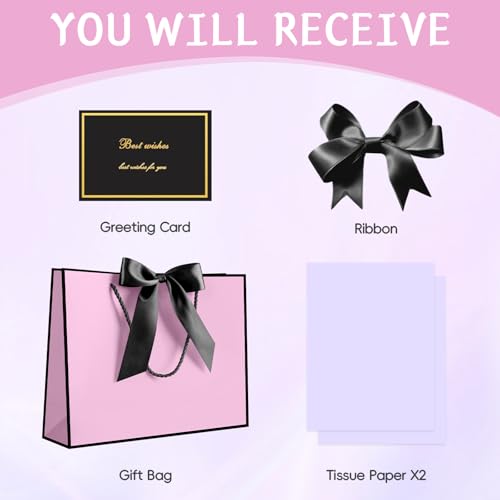 Image of JMANNI Mothers Day Gift Bags with Handles, 13 inch Medium Gift Bag for Presents, 1 Pcs Bags with 2 Tissue Paper and 1 Cards for Baby Shower Wedding Bridal Shower Mother's Day Birthday Party (Purple-Black