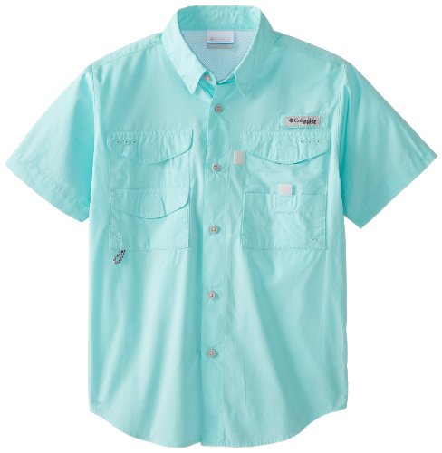 Columbia Youth Boys PFG Bonehead Short Sleeve Shirt, Cotton, Relaxed Fit, Gulf Stream
