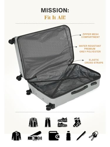 Image of Teakwood Medium Check in Size 8 Wheels Trolley Bag, Hard Cabin with Zipper Closure, Adjustable Push Button & TSA Lock System 360 Degree (Medium, Silver)
