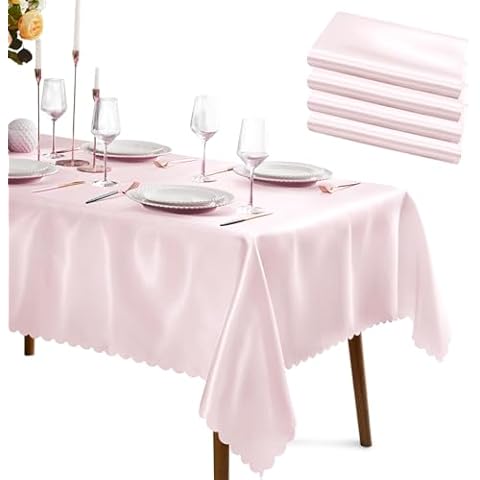 KKJIAF 4 Packs Pink Satin Tablecloth 58" x 102" Rectangle Bright Silky Smooth Satin Table Cover for Wedding Party Banquet Decoration Cover