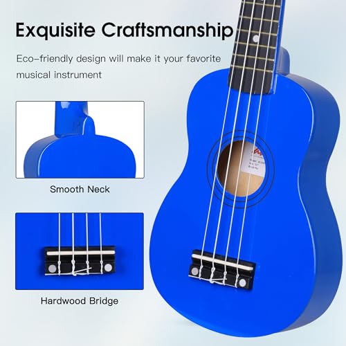 Image of ADM Ukulele for Beginners Hawaiian Wood Ukelele Kit for Kids Adult Student Starter Professional Ukalelee Pack Bundle with Free Lessons Gig Bag Strap Nylon String Tuner (Navy, 21 Inch)