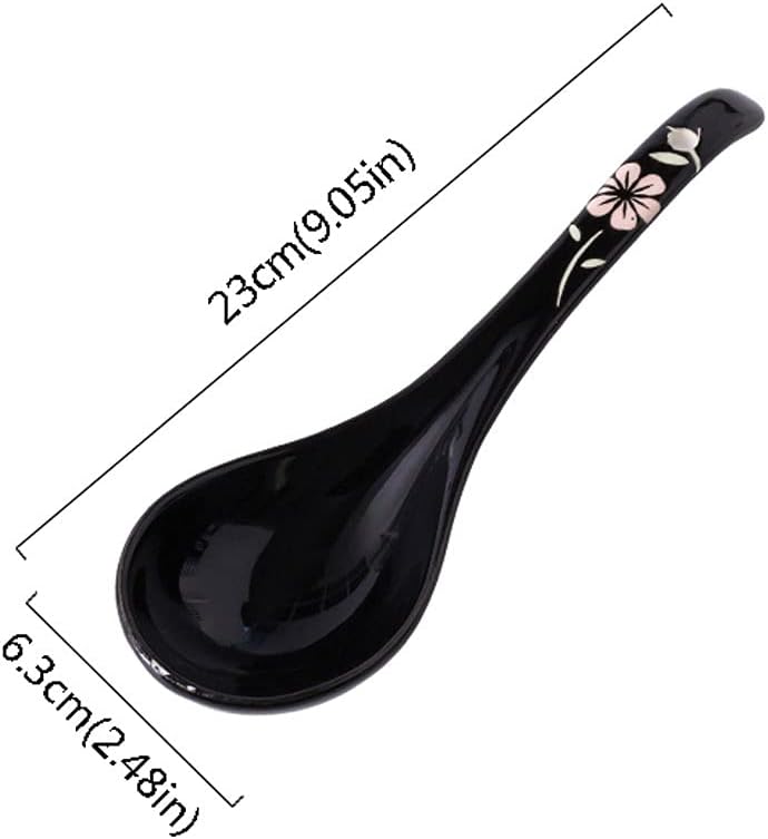 Tea Spoons Household Large Spoon for Rice Spoon Black Long Handle Spoon Ceramic Spoon Large Porridge Spoon 2 Pieces Ice Tea Spoons (Color : E) (B)