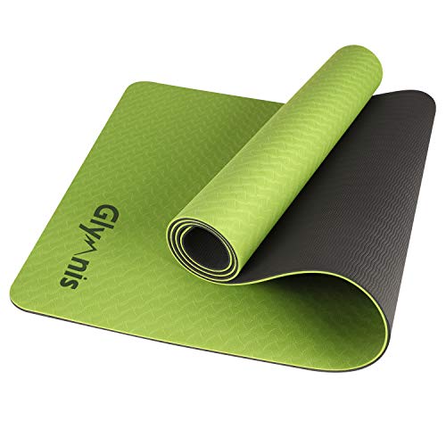 Glymnis Yoga Mat Exercise Mat Thick Non Slip Pilates Mat, Anti Tear Durable for Fitness Workouts Gym with Carrying Strap for Women Men (Dark Green and Black)