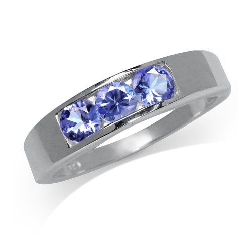Silvershake 3 Stone 4mm Genuine Round Shape Tanzanite 925 Sterling Silver Band Ring Size 10