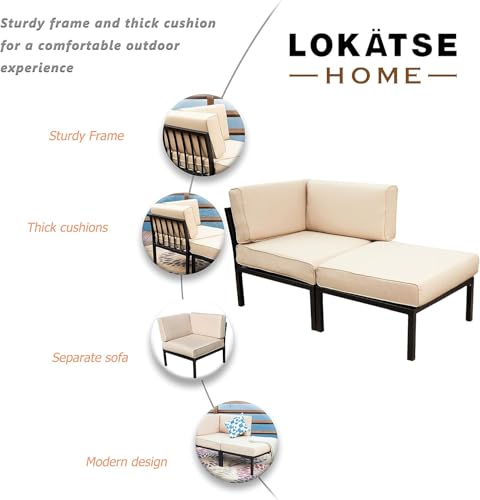 Image of LOKATSE Home 2 Piece Corner & Armless Sofa Outdoor Furniture Sectional Couch Set Patio Loveseat