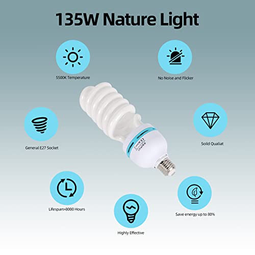 Image of 135W Light Bulb 5500K CFL Daylight Spiral Softbox Bulb in E27 Socket for Photography Photo Video Studio Lighting White 1 Pack