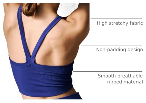 Image of Tank Tops for Women Scoop Neck Crop Tops Athletic Workout Tops Cute Seamless Cami Ribbed Tank Top