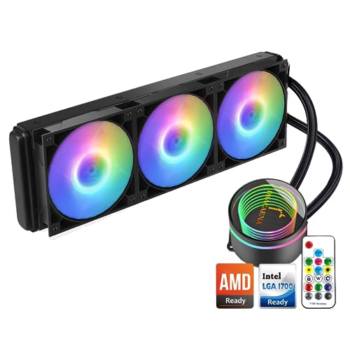 Dracaena 360mm AIO CPU Cooler, 360mm Radiator, 3x120mm ARGB PWM Fans, Color Change Remote, Leakproof Technology,High Flow Pump, ARGB Liquid Cooling System, AMD AM5/AM4-Intel LGA 1700/1200/115X, Black