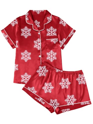 Image of LILLUSORY Silk Satin Pajama Set for Women Summer Two Piece Fall Lounge Pjs | Cozy Matching Sleepwear, Short Sleeve Button Down Shirt and Shorts, Soft Loungewear with Pocket, Cute Trendy Clothing