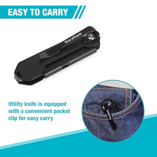 DURATECH 2-Pack Folding Utility Knife, Mini Box Cutter with Safety Axis Lock, Belt Clip, Quick-change Blade Mechanism, Full Stainless Steel Body and SK5 Sharp Blade, EDC Pocket Knife Gifts for Men — view 5