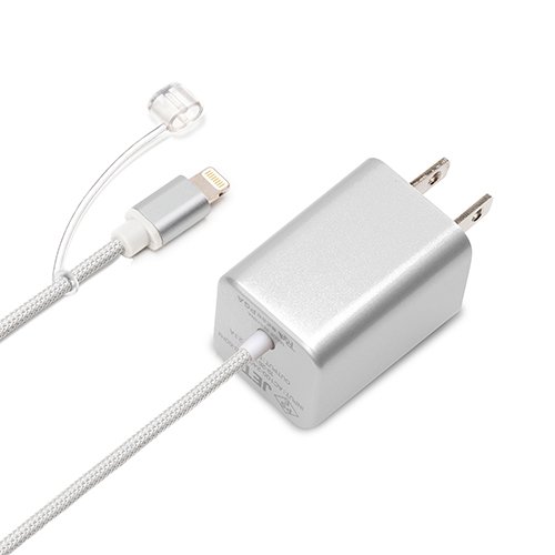 iCharger Apple MFi認証 LightningコネクタAC充電器タフケーブルタイプ 2.1A シルバー PG-LAC21A02SV PG-LAC21A02SV