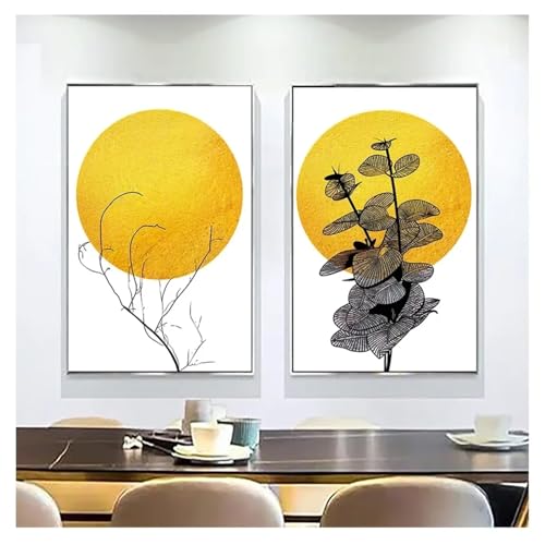 Impression sur toile paysage soleil jaune 20x30cm x2 cadres non inclus pour salon