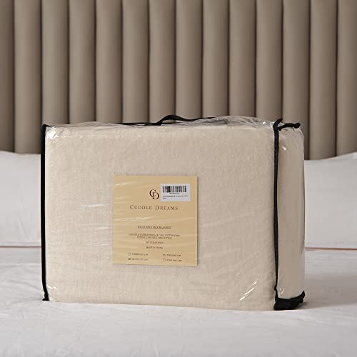 Cuddle Dreams Silk Bed Blanket For All Seasons, Accented With Silk-Charmeuse Border, Naturally Soft, Breathable (Cream, Full/Queen 90" × 90") #TOP7